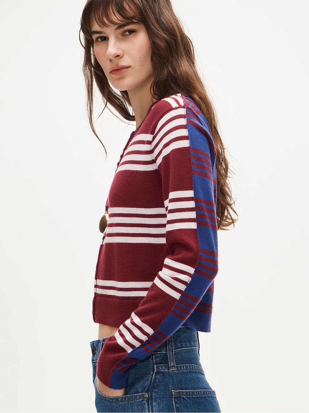J. Crew Women's Featherweight Cashmere Cardigan in Mixed Stripe - Picture 5 of 5